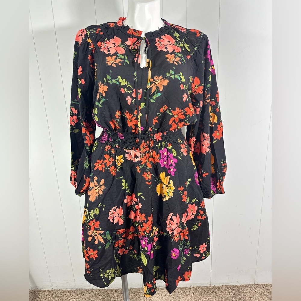 NWT Oddi Floral Dress Sz 1XL Multicolored Ruffle Elastic Waist Balloon Sleeve